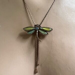 1928 Jewelry Copper Enamel Dragonfly Pendant Necklace 18" Cottagecore 90s